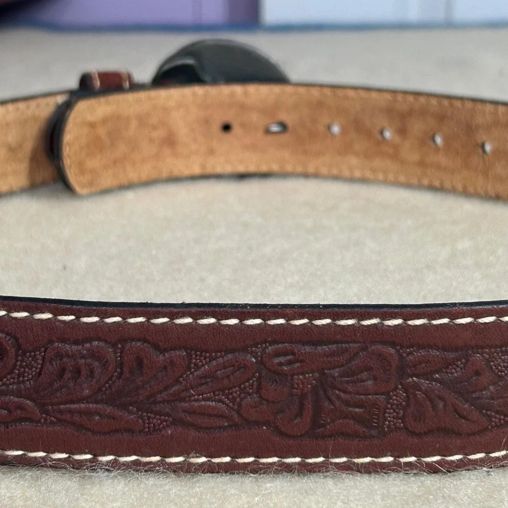 Vintage Lions International Floral Embossed Leather Belt M‎ Mens 34-36 Western